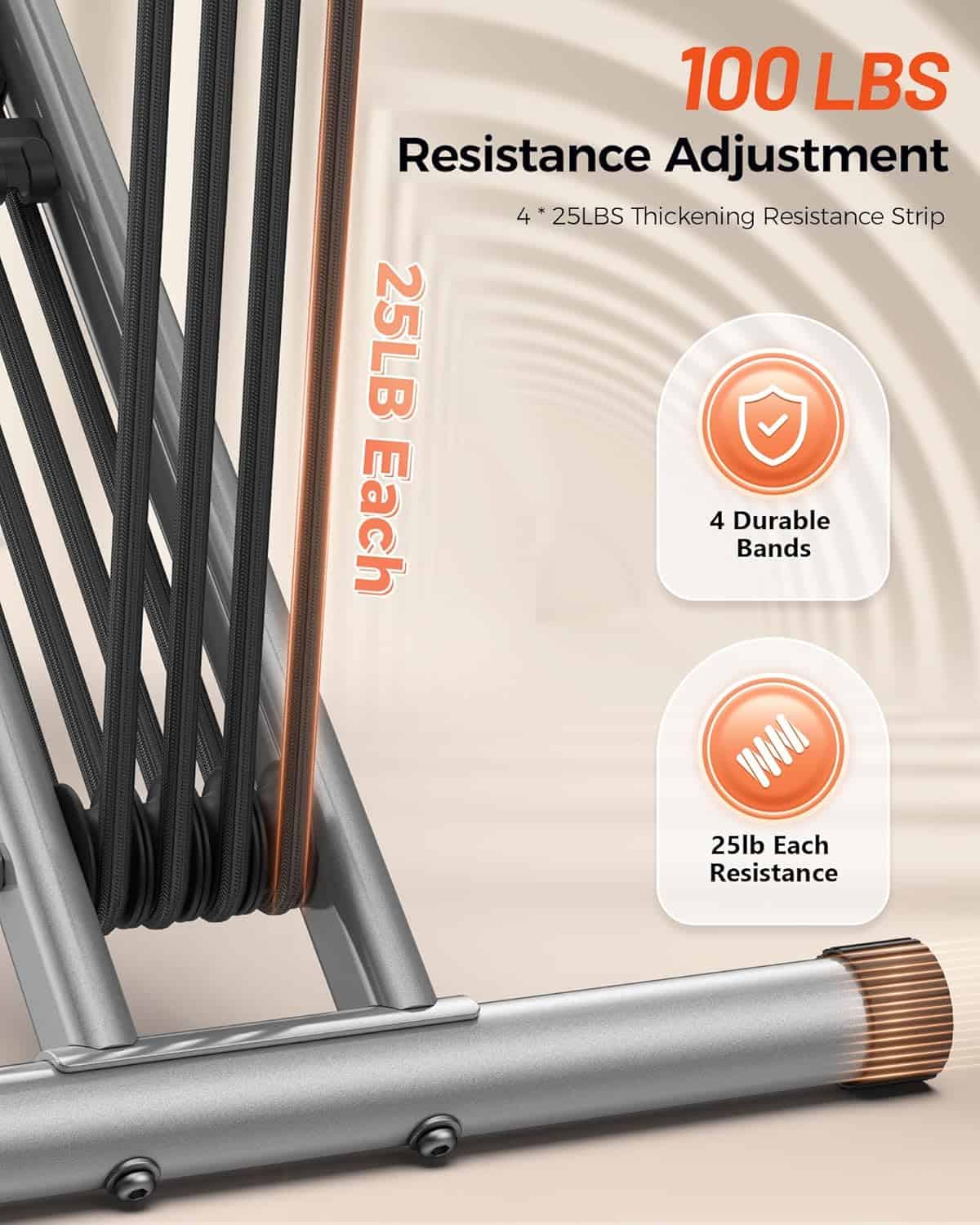 Resistance band system with resistance adjustment details on a beige background