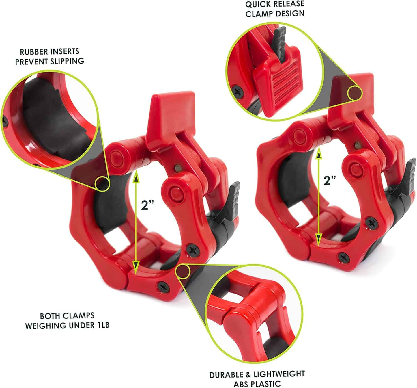 ProsourceFit Olympic Barbell Clamp Collars – Quick Release 2-Inch Barbell Clips (Pair) for Powerlifting, Weightlifting & Strength Training ProsourceFit