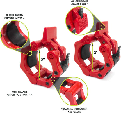 ProsourceFit Olympic Barbell Clamp Collars – Quick Release 2-Inch Barbell Clips (Pair) for Powerlifting, Weightlifting & Strength Training ProsourceFit