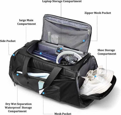 Waterproof 3-in-1 Gym Duffle Bag – Large 40L Sports, Travel & Overnight Bag with Shoe Compartment & Wet Pocket for Men & Women Moulyan