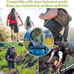 Collage of people outdoors with hydration packs and a close-up of a green hydration pack.