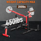 Weight bench with weight capacity display on a dark background