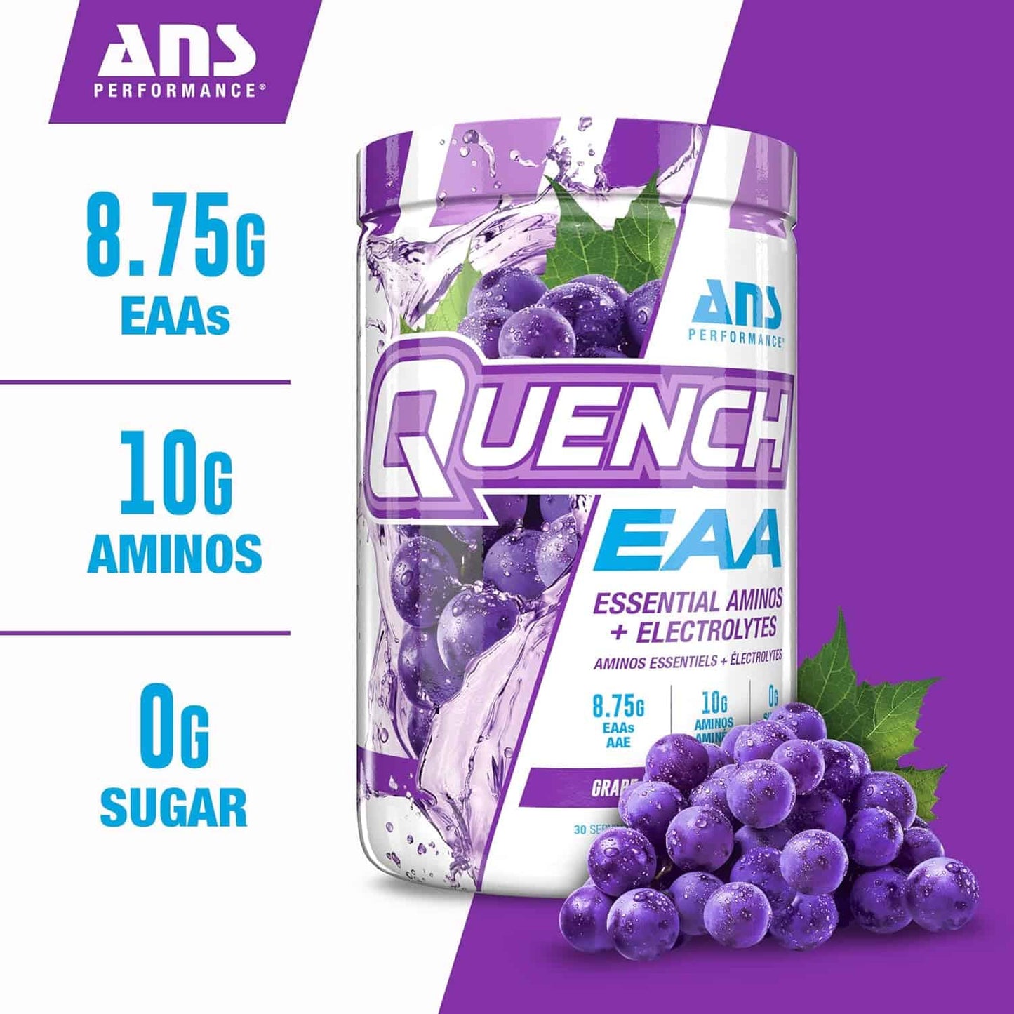 QUENCH EAA Aminos + Electrolytes – 9 EAAs + 10g Aminos | BCAAs, Electrolytes, Coconut Water | Zero Sugar, Carbs & Calories ANS PERFORMANCE