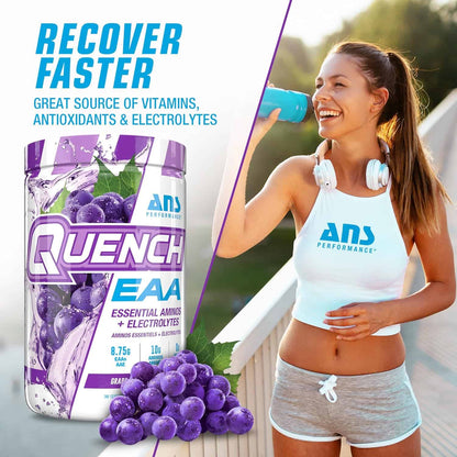 QUENCH EAA Aminos + Electrolytes – 9 EAAs + 10g Aminos | BCAAs, Electrolytes, Coconut Water | Zero Sugar, Carbs & Calories ANS PERFORMANCE