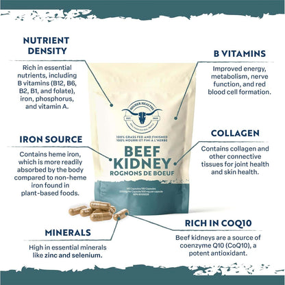 Beef kidney product packaging with nutritional information on a white background