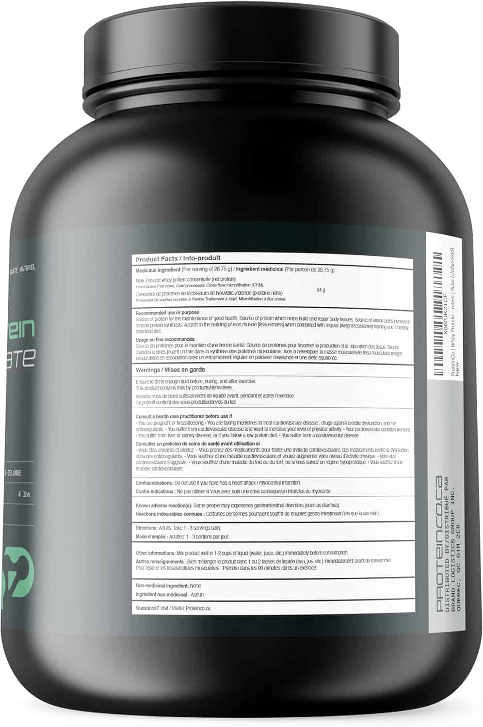 ProteinCo Grass-Fed Whey Protein Powder – 4lb (23g Protein/Serving, Gluten-Free, Made in Canada)