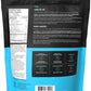 Back view of a protein powder package with text and labels.