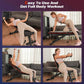Woman using a home gym set with various exercises in different rooms.