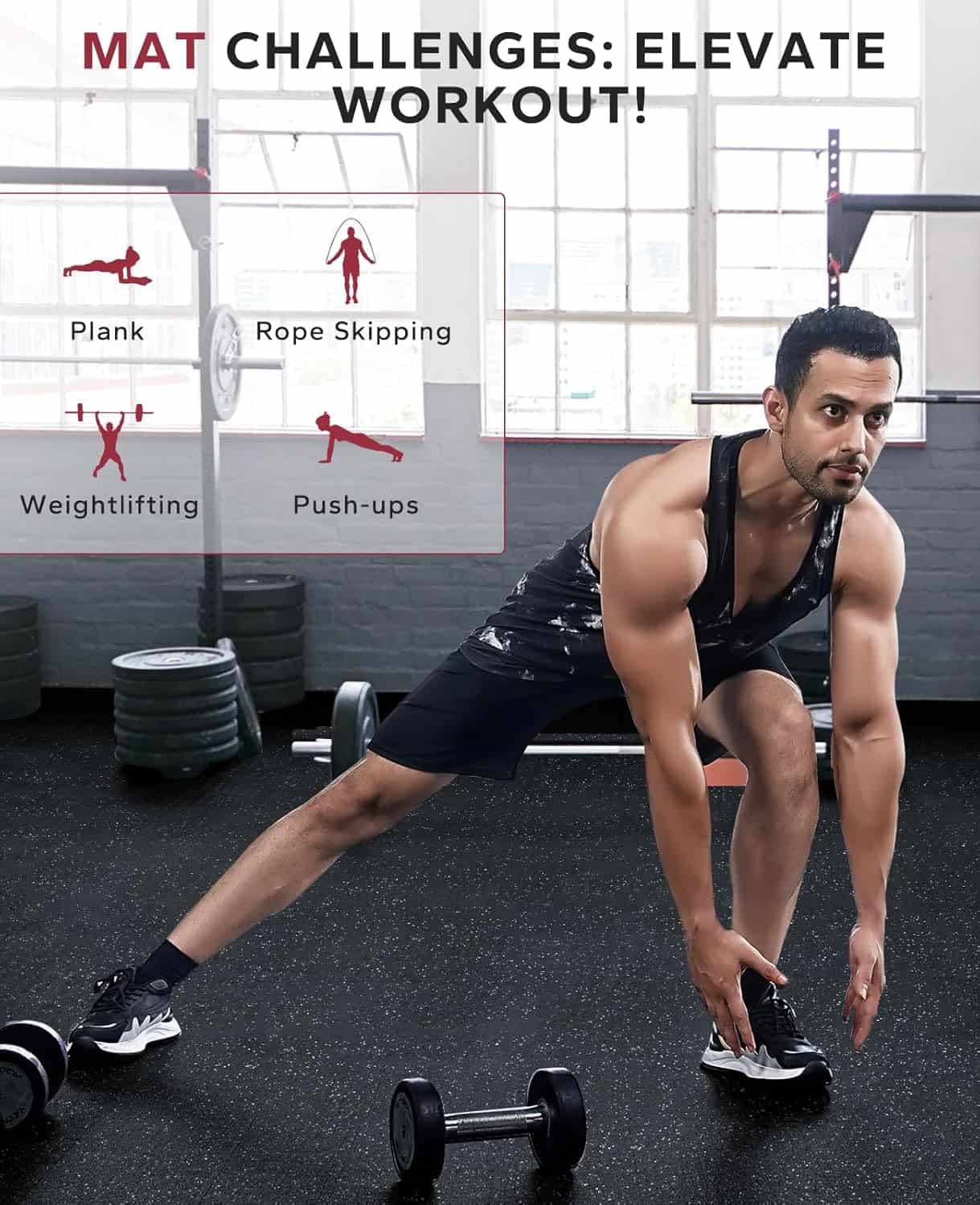 Exercise Equipment Mats – 6-Piece Interlocking Rubber & EVA Foam Tiles (24 sq ft) | Heavy-Duty Non-Slip Home Gym Flooring for Weightlifting, Cardio & Fitness Equipment FitCore Supply