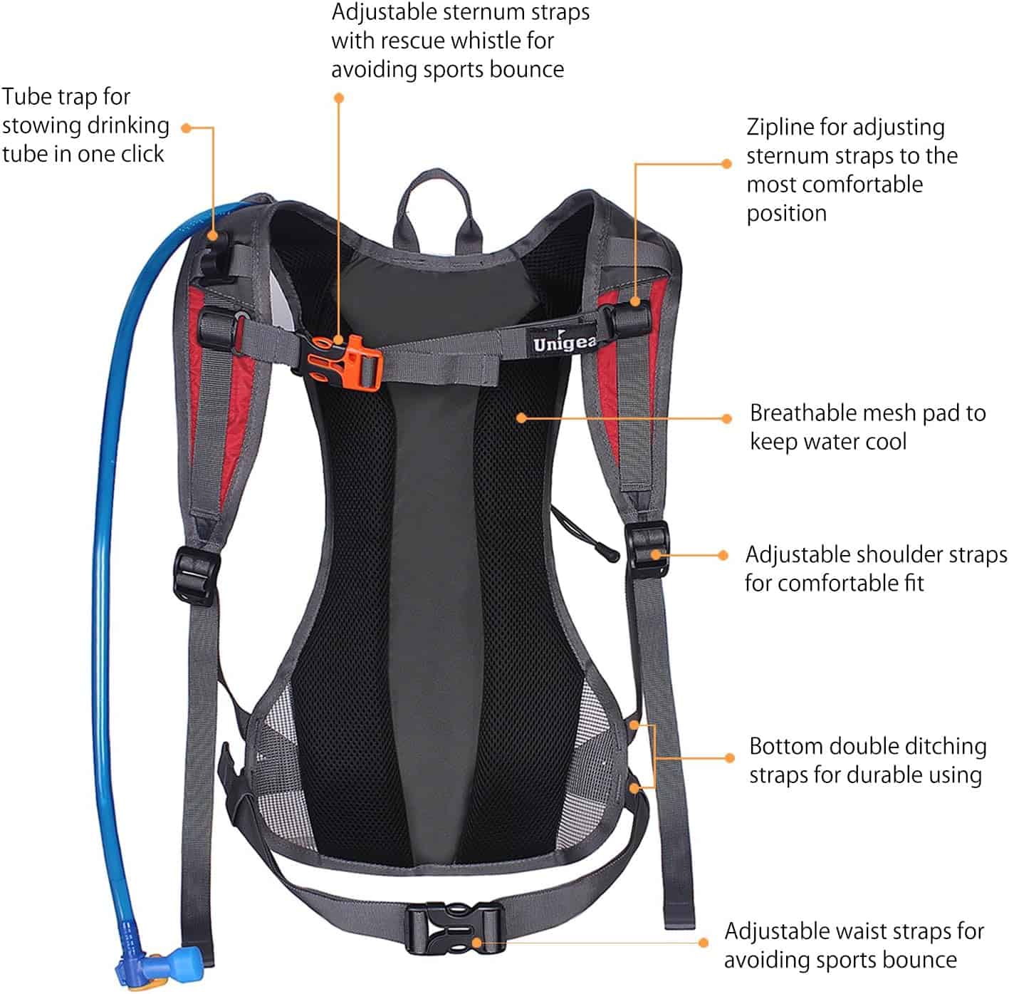 Unigear Hydration Pack Backpack – Lightweight 2L Bladder (70oz) for Running, Hiking, Cycling, Climbing & Camping (Adjustable Fit for Kids & Adults) Unigear