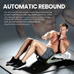 Man using an ab machine with text about automatic rebound feature