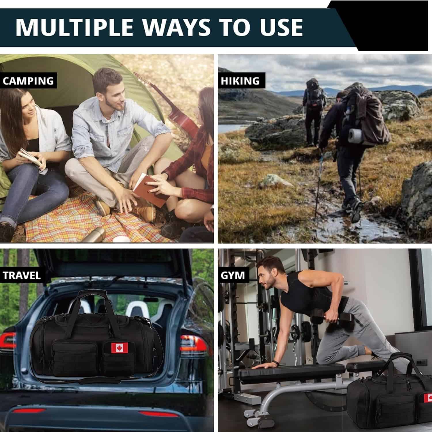 Tactical Gym Bag for Men & Women – 50L Large 3-in-1 Water-Resistant Sports Duffle with Shoe Compartment, Wet Pocket & Backpack Straps ATRIPACK