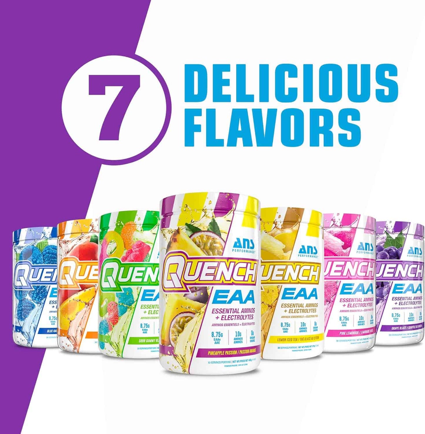 QUENCH EAA Aminos + Electrolytes – 9 EAAs + 10g Aminos | BCAAs, Electrolytes, Coconut Water | Zero Sugar, Carbs & Calories ANS PERFORMANCE