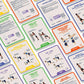Collection of exercise cards with illustrations and text on a white background