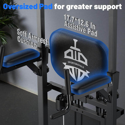 Assistive pad with soft armrest cushion on a gym machine, featuring SportsRoyals branding.