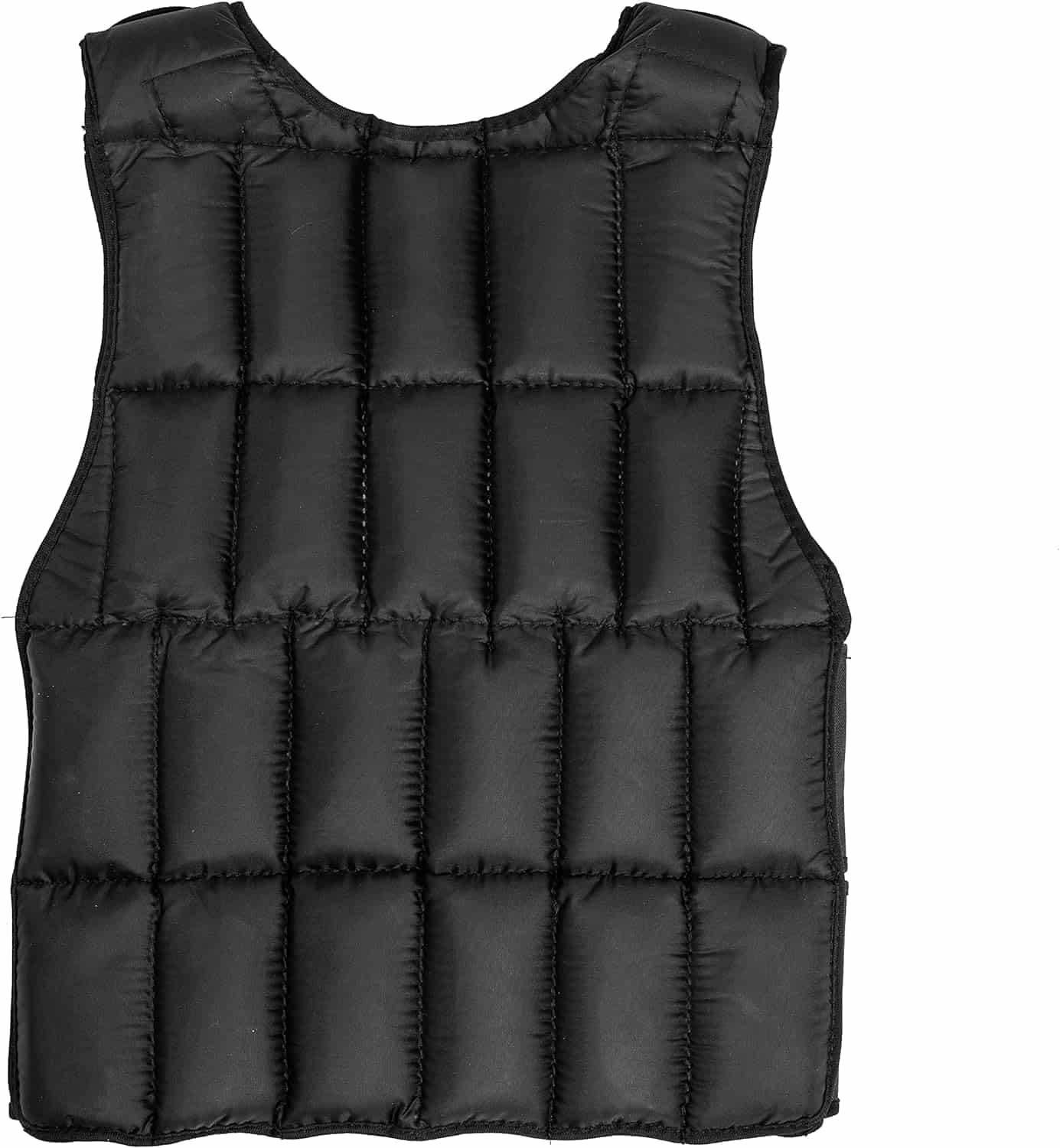 Black puffer vest on a white background