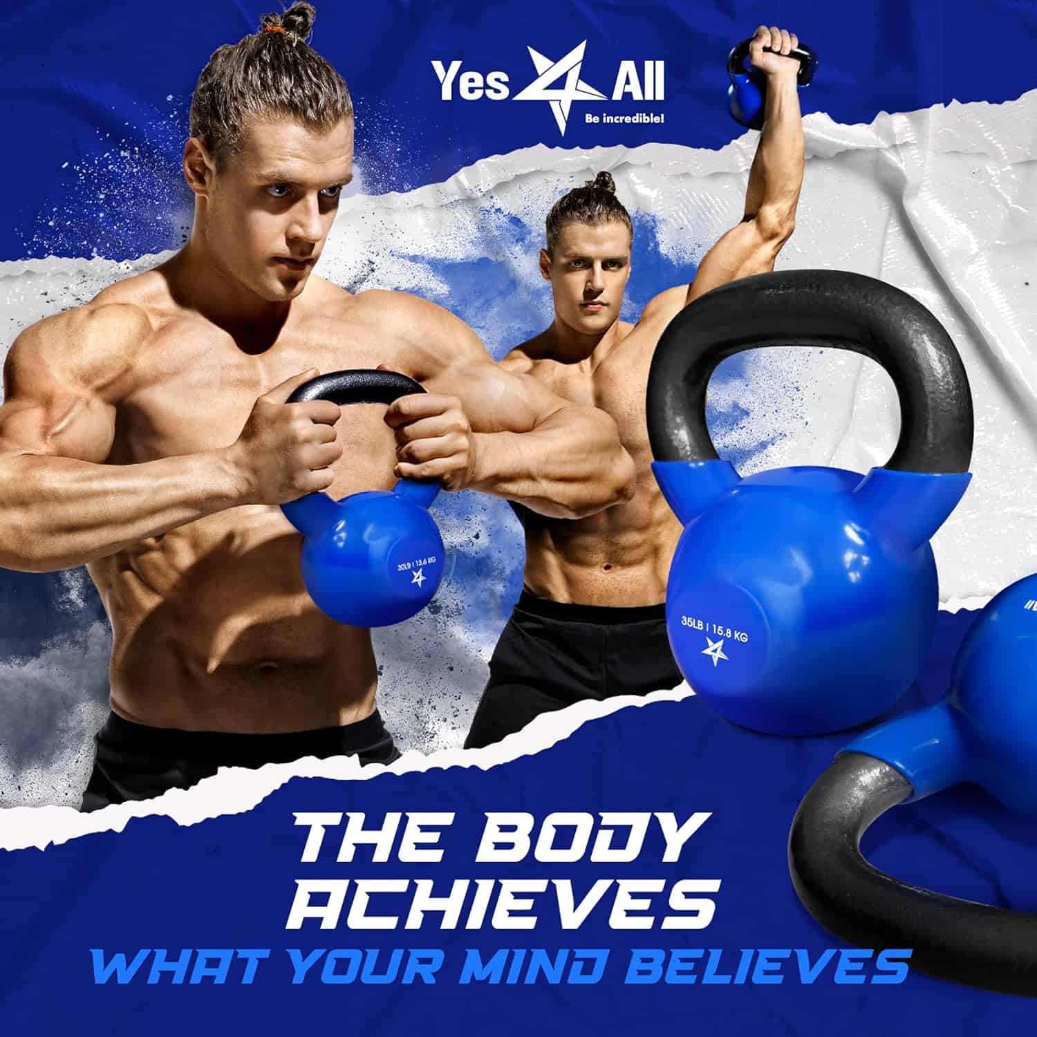Yes4All Vinyl Coated Cast Iron Kettlebell – 5 to 50 lb Weights Yes4All