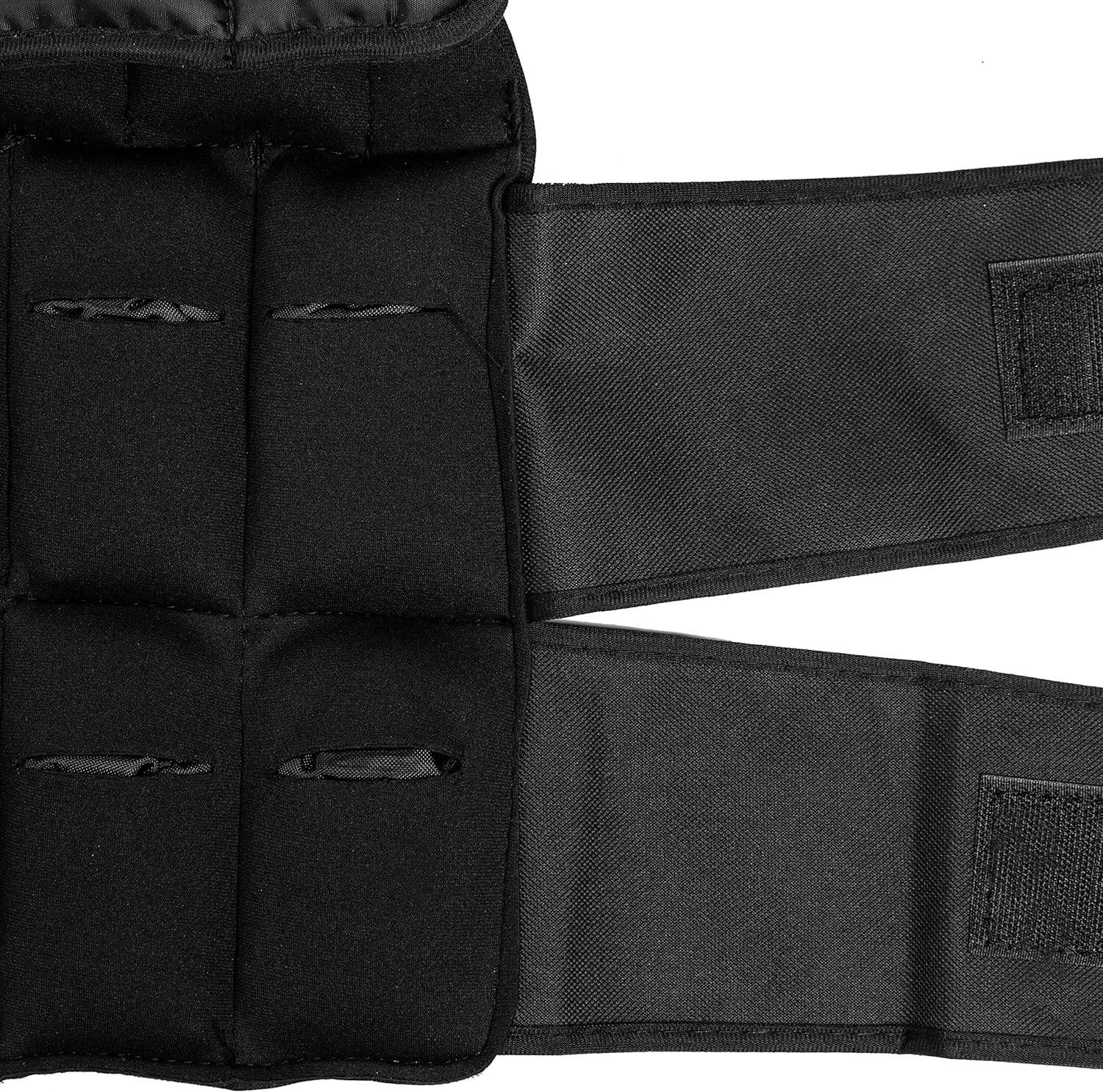 Black tactical vest with multiple pockets and straps on a white background