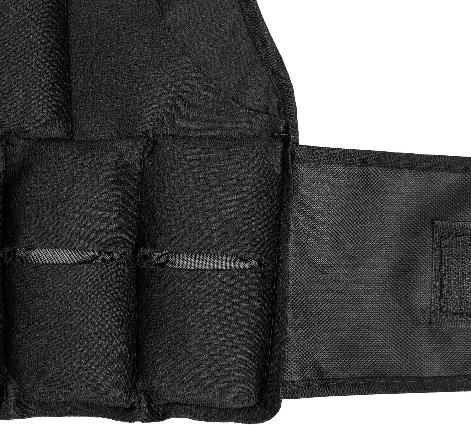 Black tactical vest with multiple pockets on a white background