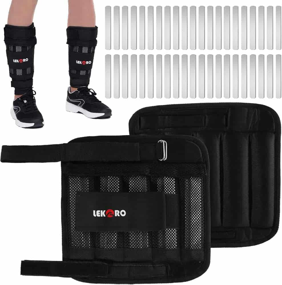 LEKERO weightlifting belt with ankle straps and weights on a white background