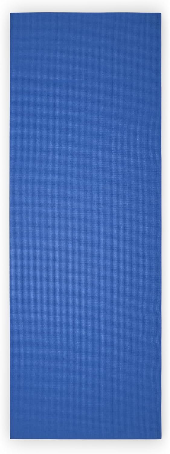 Blue textured yoga mat on a white background
