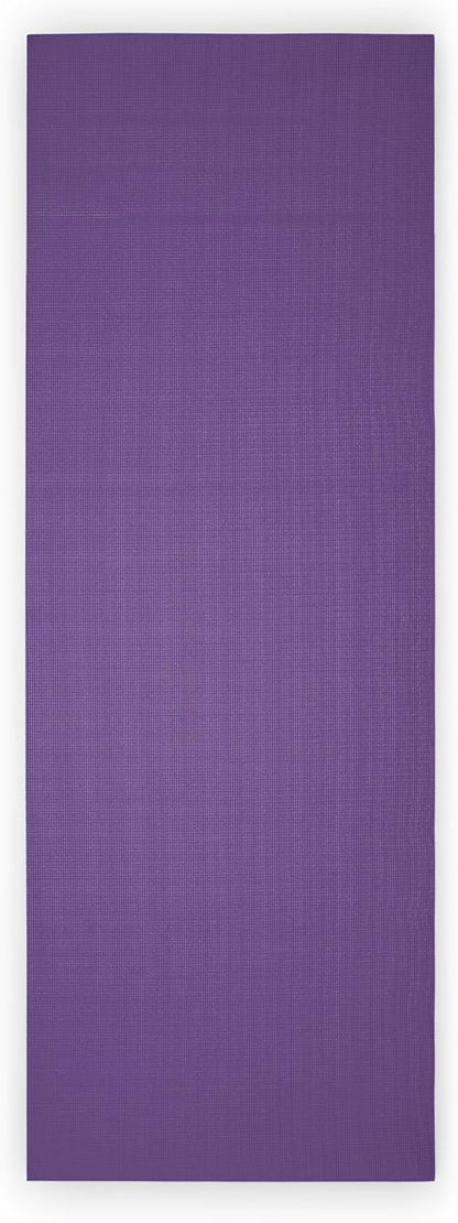 Purple yoga mat with a textured pattern on a white background