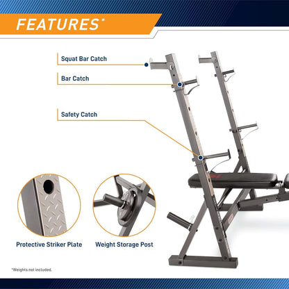 Fitness equipment with labeled features on a white background