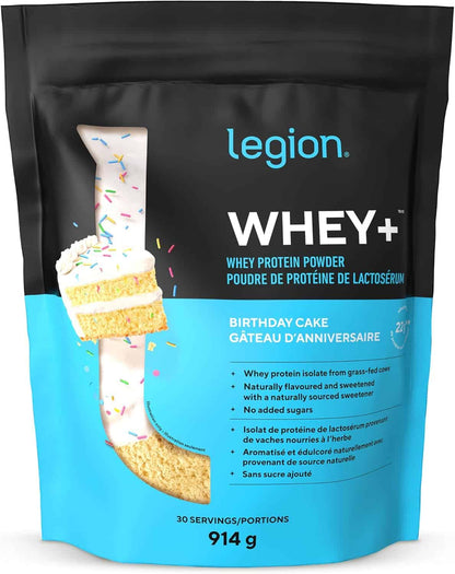 LEGION Whey+ Whey Isolate Protein Powder – Birthday Cake | 100% Grass-Fed, Low-Carb, Non-GMO, Lactose-Free | 22g Protein | 30 Servings LEGION