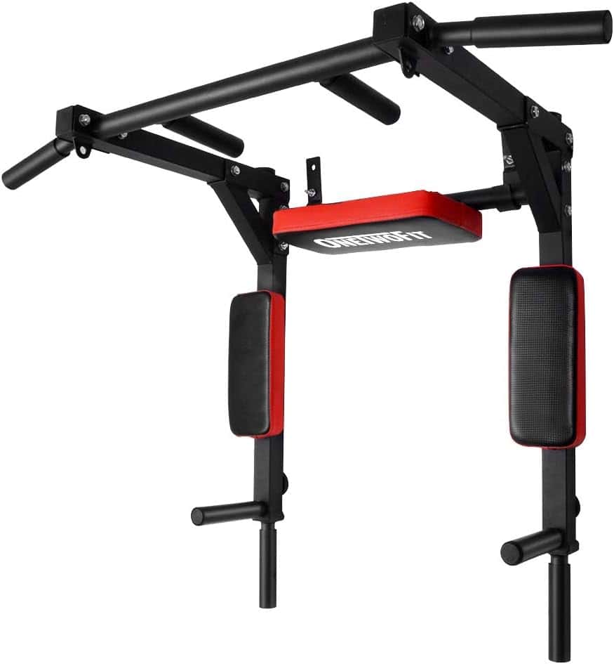 Heavy-Duty Wall Suspension Matrix: 440LB Pull Up Bar with multiple grip options and padded supports for comfort.