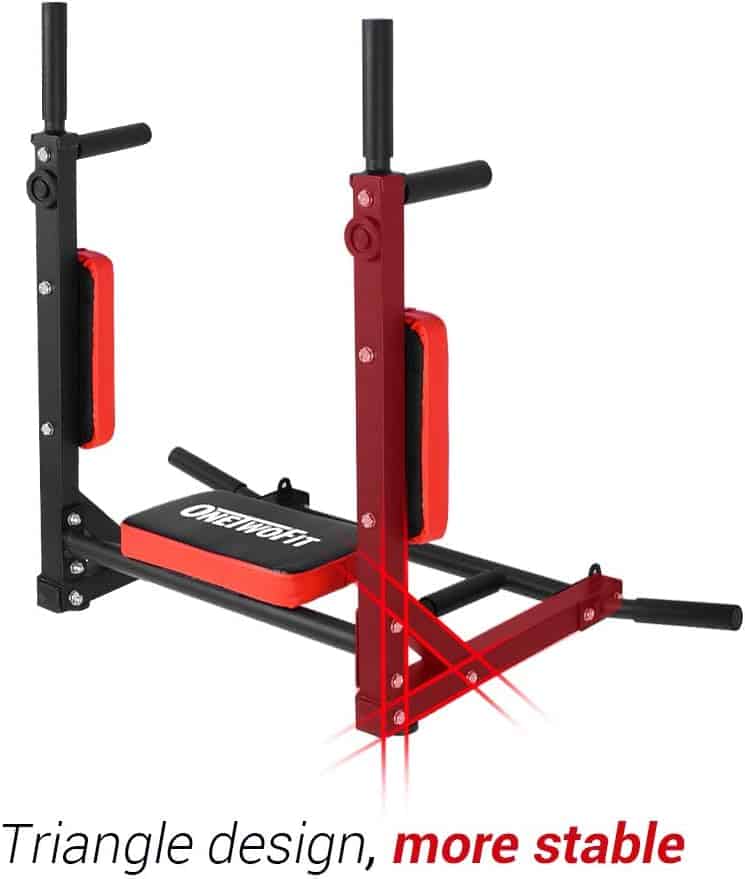 Red and black weight lifting bench with triangle design on a white background