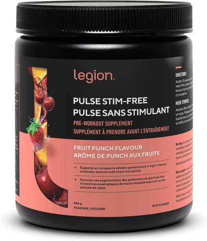 Black supplement container with red label featuring 'Legion' brand on a white background