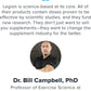 Quote from Dr. Bill Campbell, PhD about Legion supplements on a white background