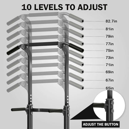 Adjustable pull-up bar with height measurement labels on a gray background