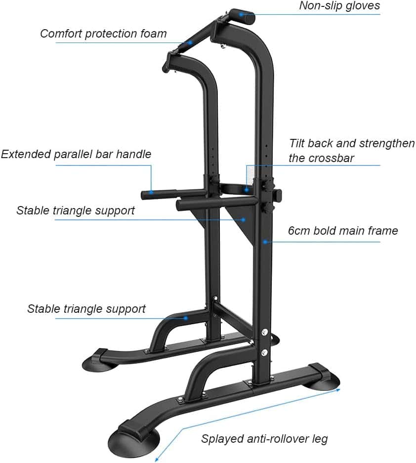 Fitness equipment with labeled features on a white background