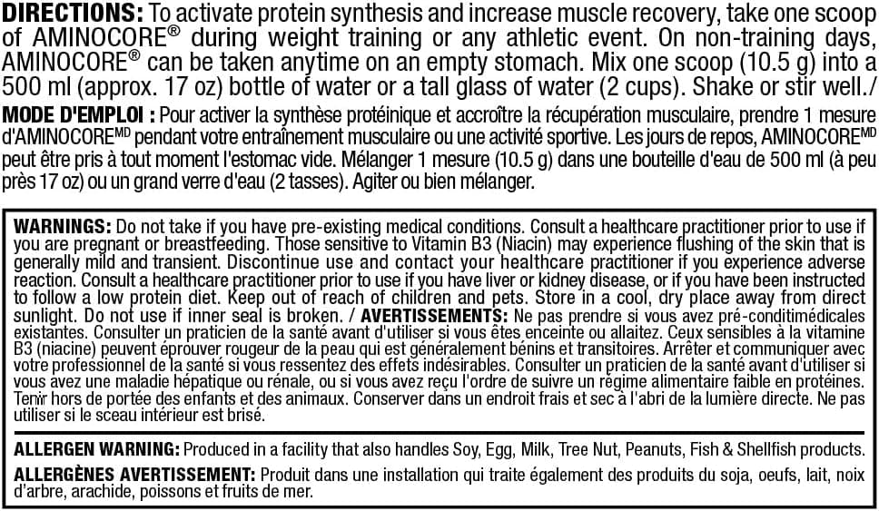 Nutritional supplement label with directions and warnings on a white background