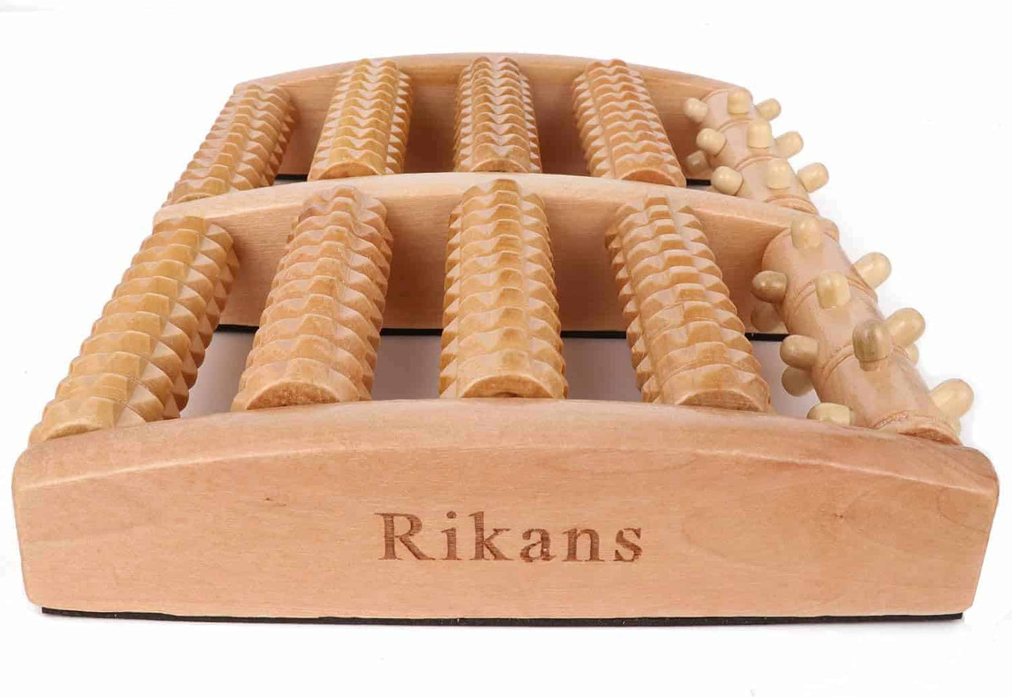 Rikans Wooden Foot Massager Roller – Large Dual Arch for holistic foot relief and relaxation.