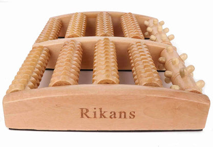 Rikans Wooden Foot Massager Roller – Large Dual Arch for holistic foot relief and relaxation.