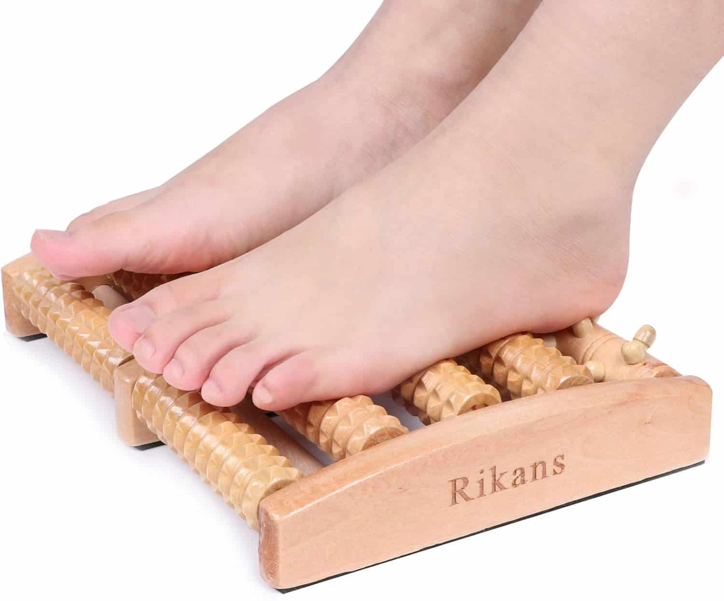 Rikans Wooden Foot Massager Roller – Large Dual Arch for relieving foot strain and discomfort.
