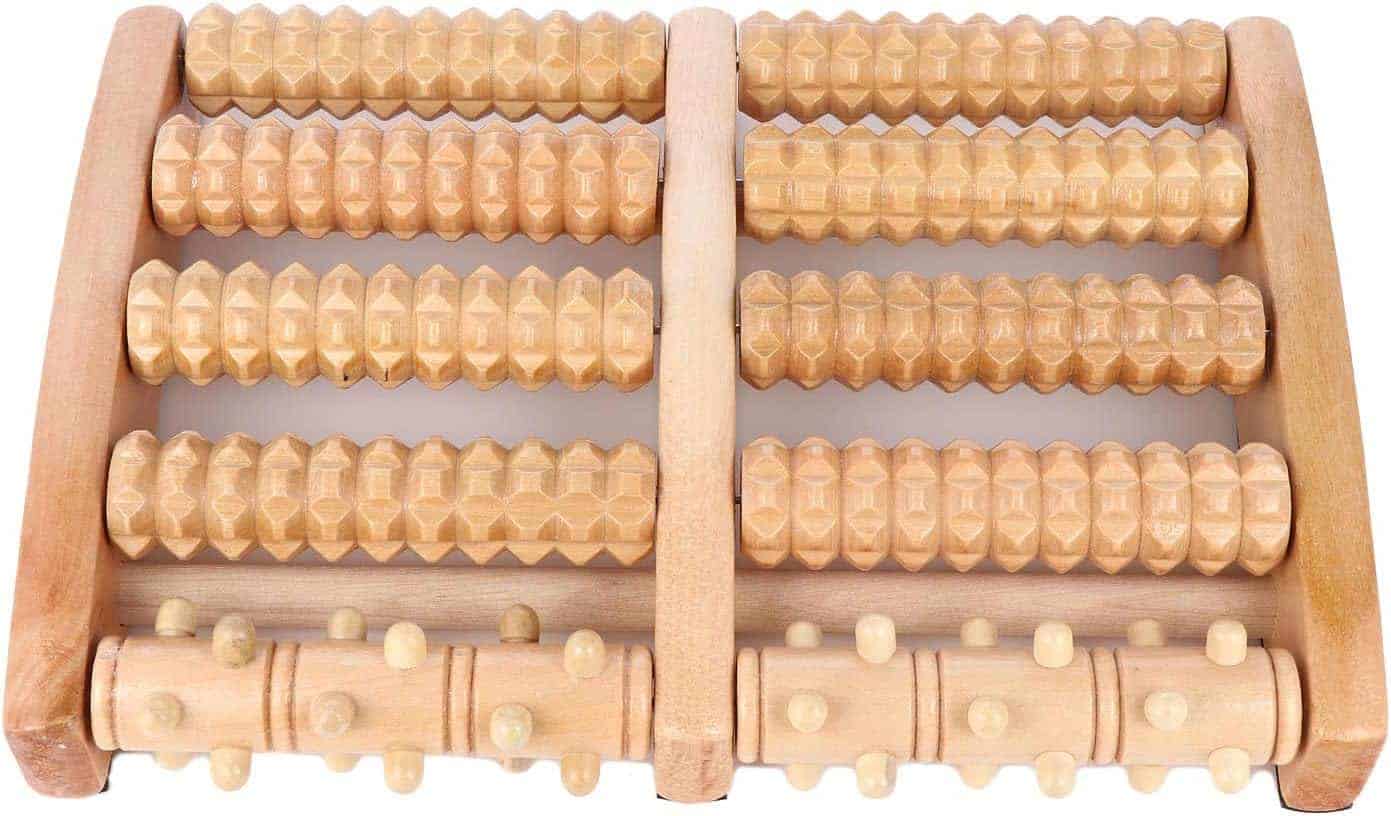 Rikans Wooden Foot Massager Roller – Large Dual Arch, designed for holistic relief and relaxation of tired feet.