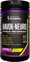Pre-workout supplement container labeled 'Havok Neuro' by Athletic Alliance on a black background.