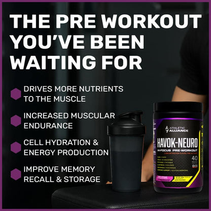 Pre-workout supplement with shaker bottle on a dark background