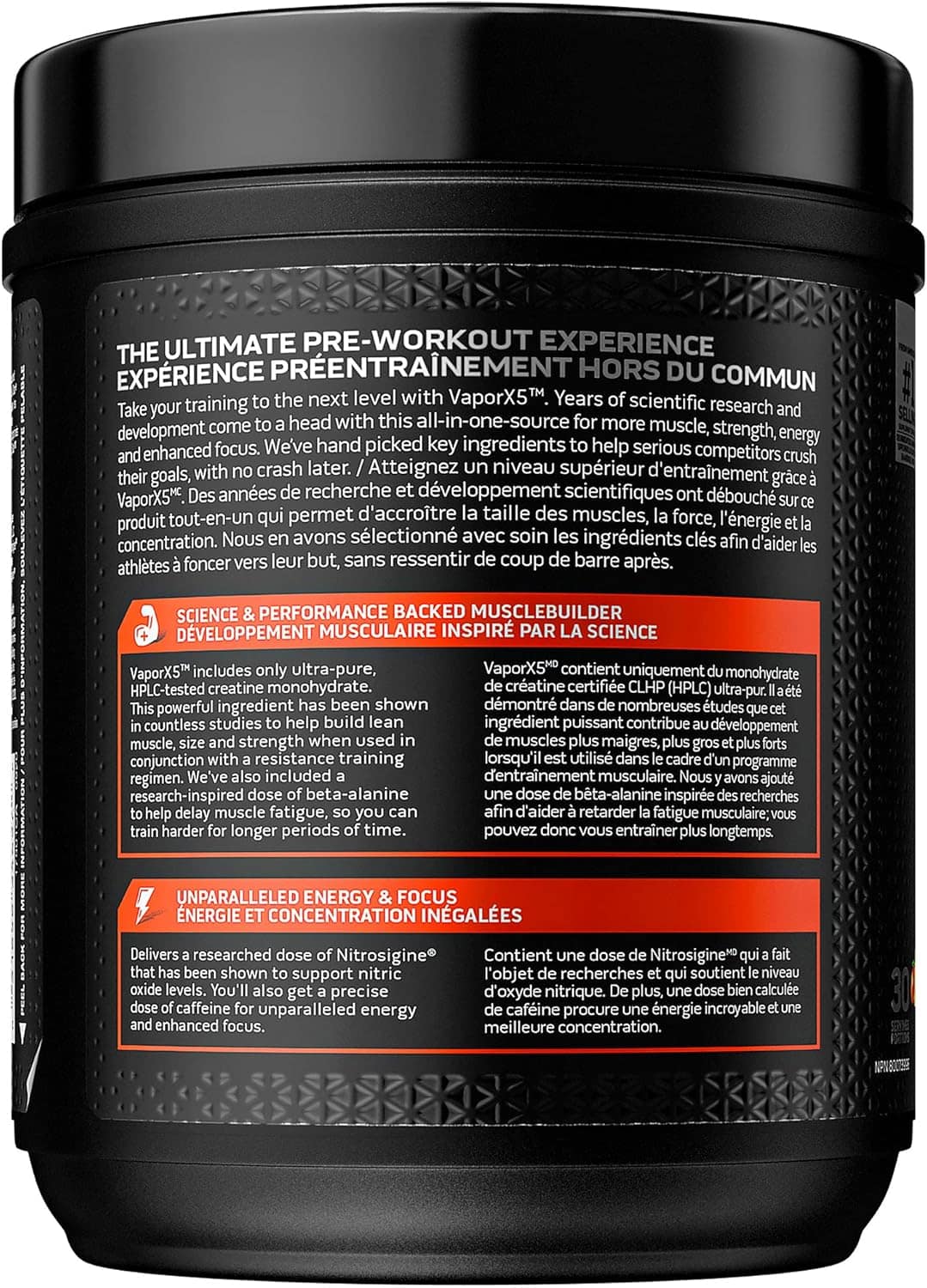 Black container with text and branding on a black background