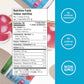 Nutrition facts label and product packaging with 'No artificial sweeteners', 'No artificial colours', and 'Non-GMO' claims.