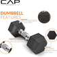 Black dumbbell with features highlighted on a white background