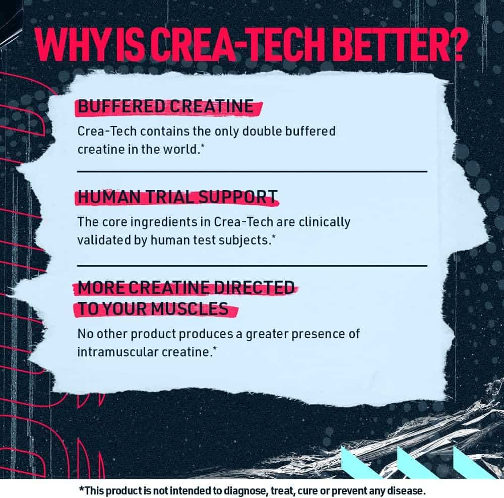 Promotional graphic for Crea-Tech with text highlighting benefits on a dark background.