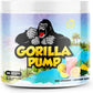 Gorilla Pump supplement container with a gorilla graphic and tropical background