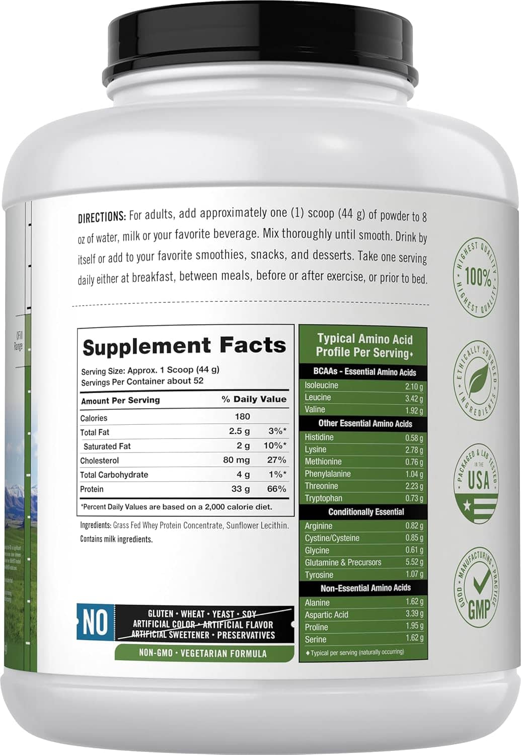 Carlyle Grass Fed Whey Protein Powder – 33g Protein, Unflavored, Sugar-Free & Hormone-Free (5 lb) Carlyle
