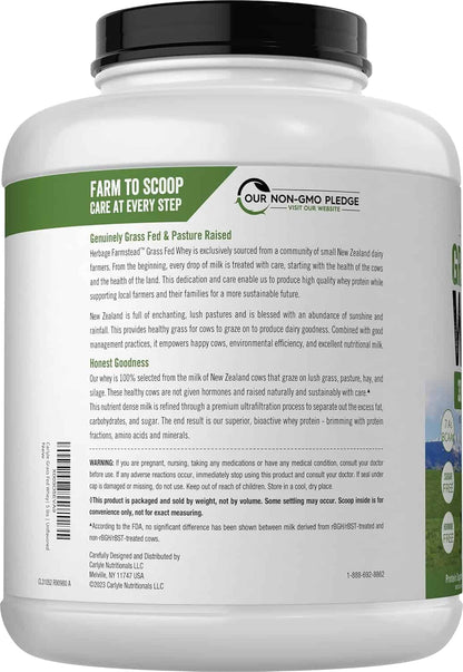 Carlyle Grass Fed Whey Protein Powder – 33g Protein, Unflavored, Sugar-Free & Hormone-Free (5 lb) Carlyle