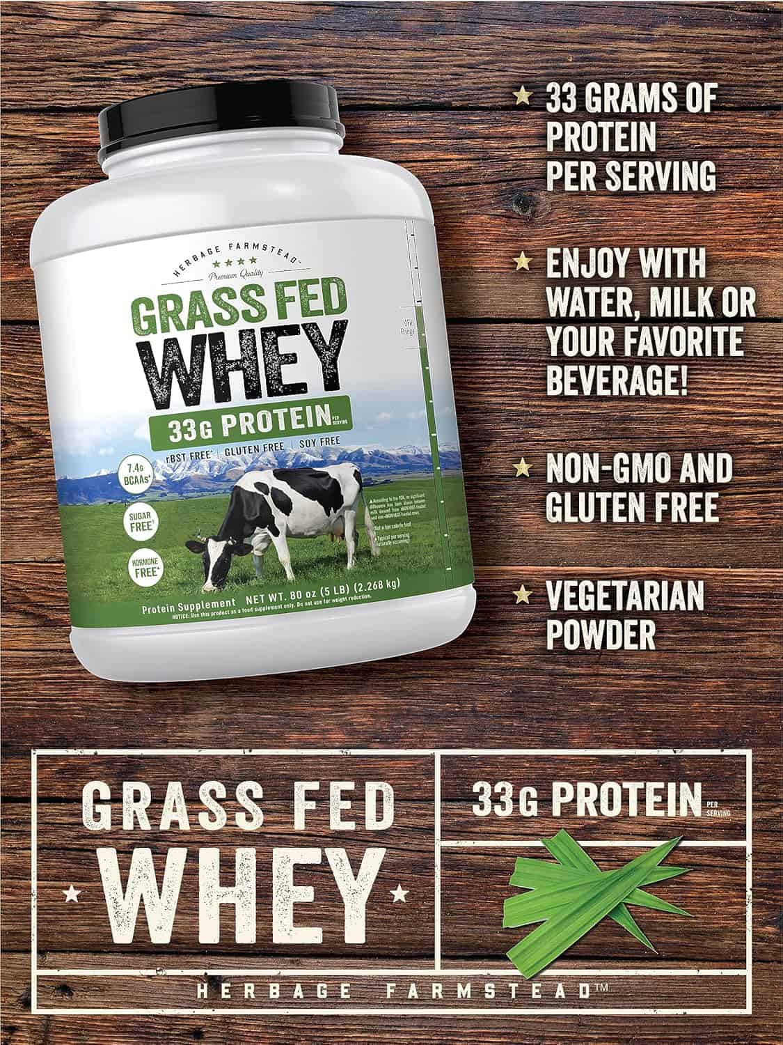 Carlyle Grass Fed Whey Protein Powder – 33g Protein, Unflavored, Sugar-Free & Hormone-Free (5 lb) Carlyle