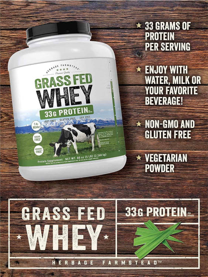 Carlyle Grass Fed Whey Protein Powder – 33g Protein, Unflavored, Sugar-Free & Hormone-Free (5 lb) Carlyle